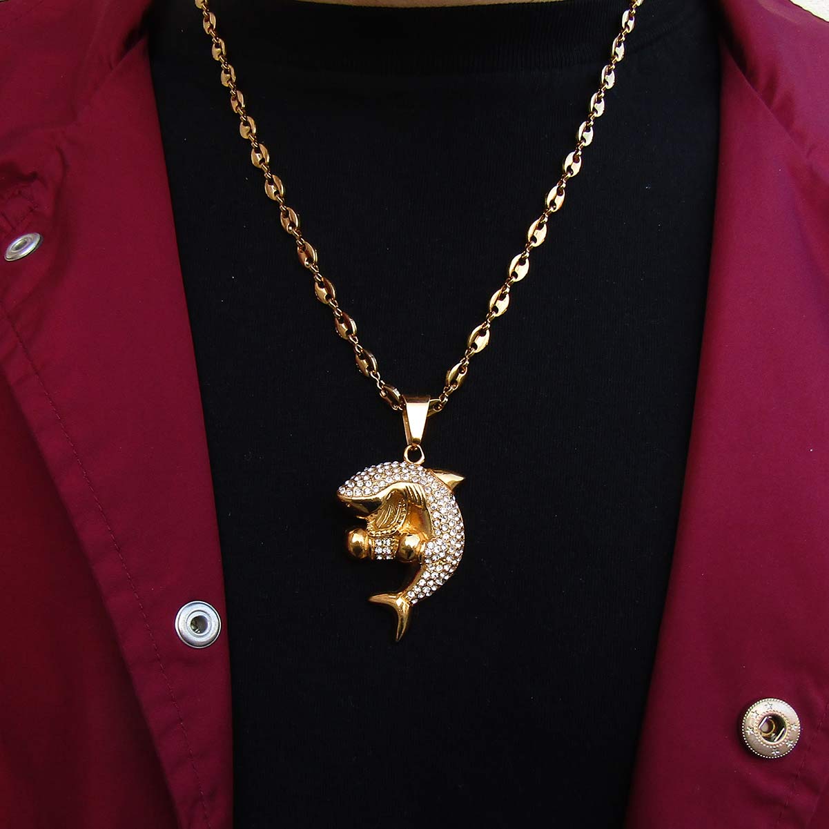 Goldjewels Shark Pendant Από Επίχρυσο Ορείχαλκο Με Ατσάλινη Αλυσίδα Rope